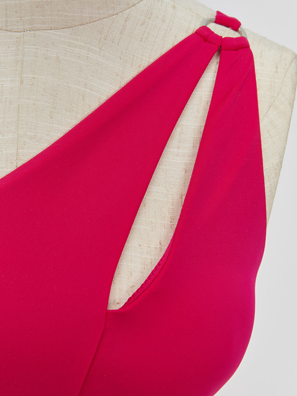 Fuşya Düz Pencere Detaylı Kadın Mayo-2
