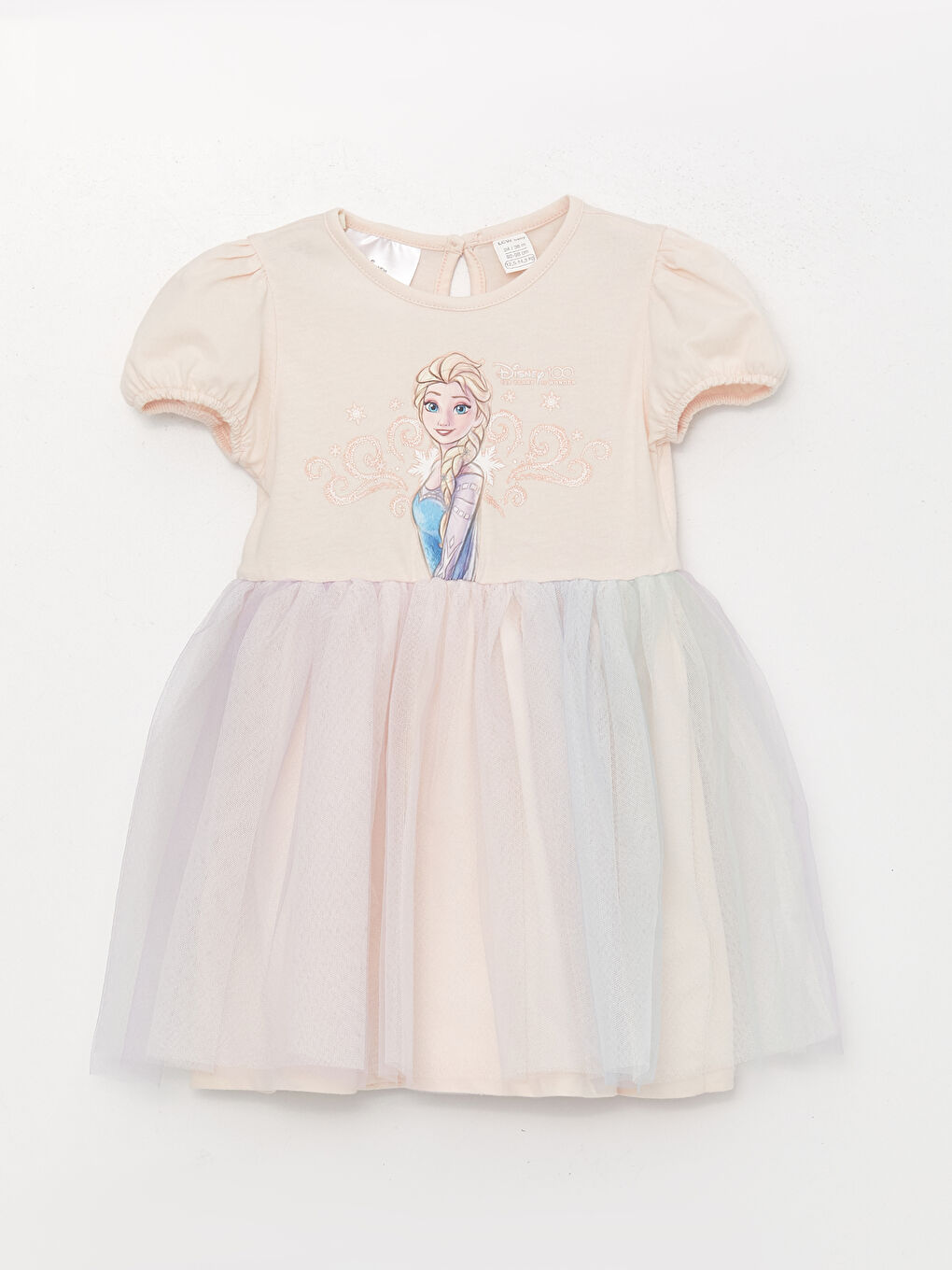 Дөңгелек жағалы қысқа жеңді мұзды принтті қыз бала көйлегі-3