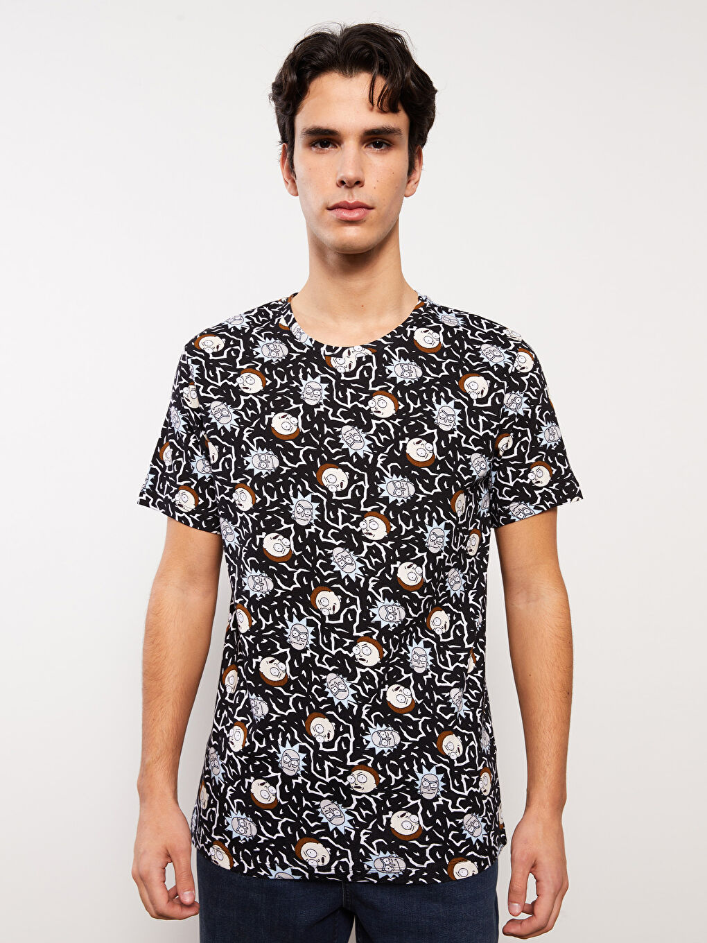 მრგვალი საყელო მოკლე სახელო რიკ და მორტი ნაბეჭდი ჟერსი მამაკაცებისთვის მაისური-1