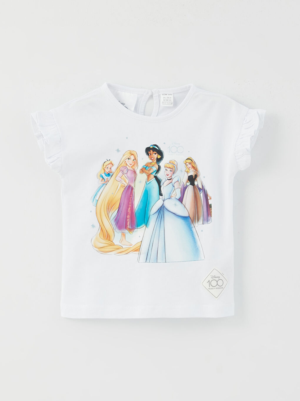 Beyaz Rapunzel Baskılı Bisiklet Yaka Kısa Kollu Kız Bebek Tişört-1
