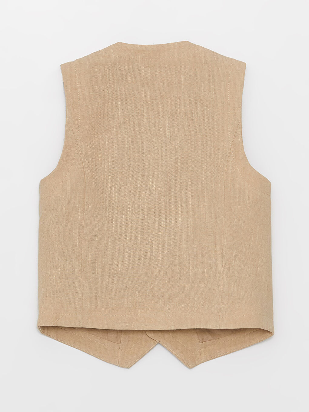 Bej V Yaka Keten Karışımlı Erkek Çocuk Klasik Yelek-1