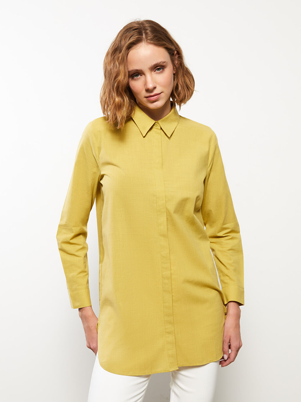 Plain Long Sleeve Women's Shirt Tunic-1