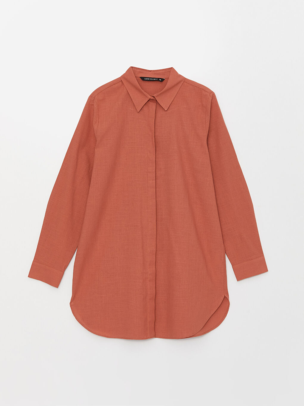 Kahverengi Düz Uzun Kollu Kadın Gömlek Tunik-5