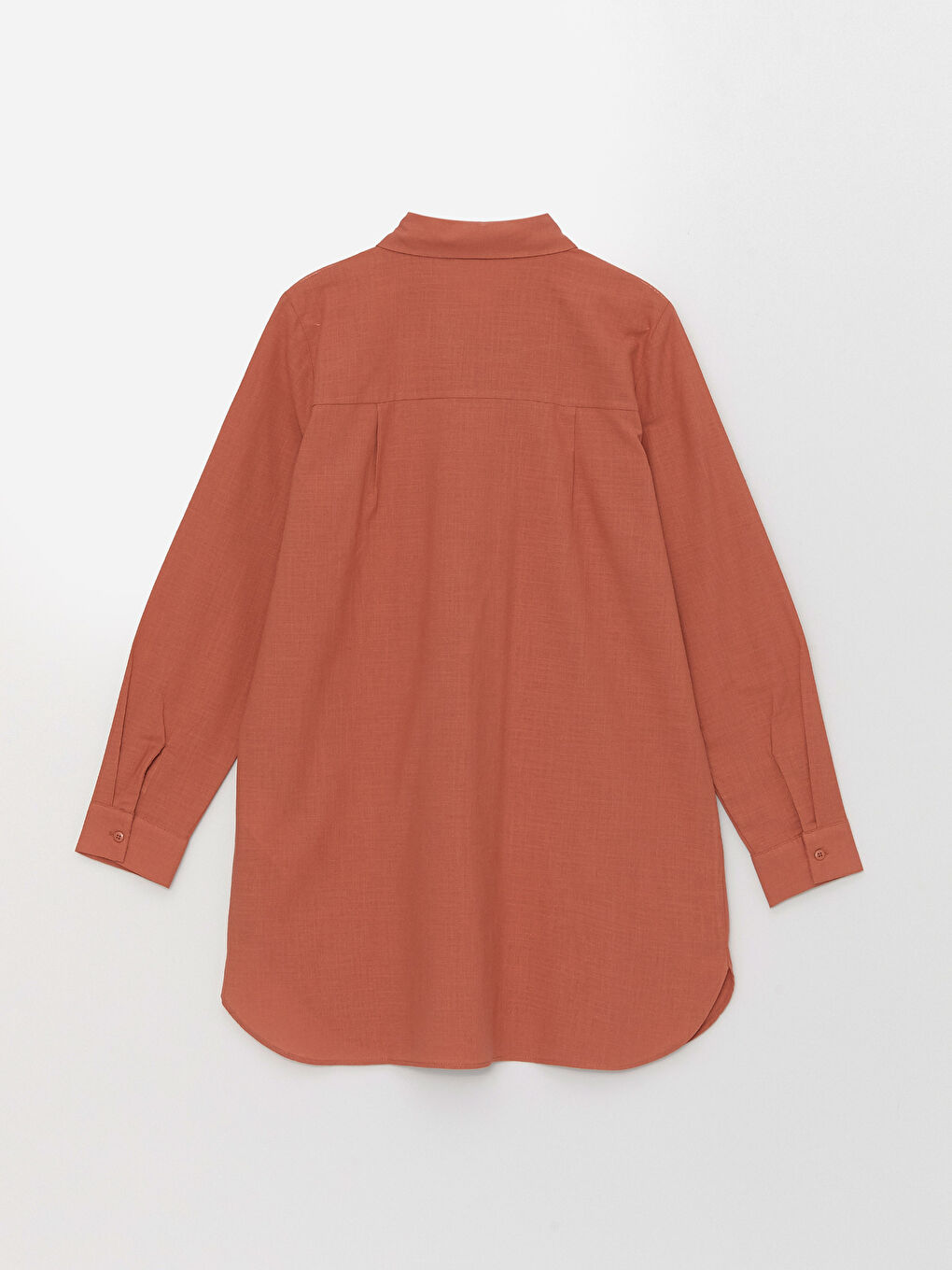 Kahverengi Düz Uzun Kollu Kadın Gömlek Tunik-6