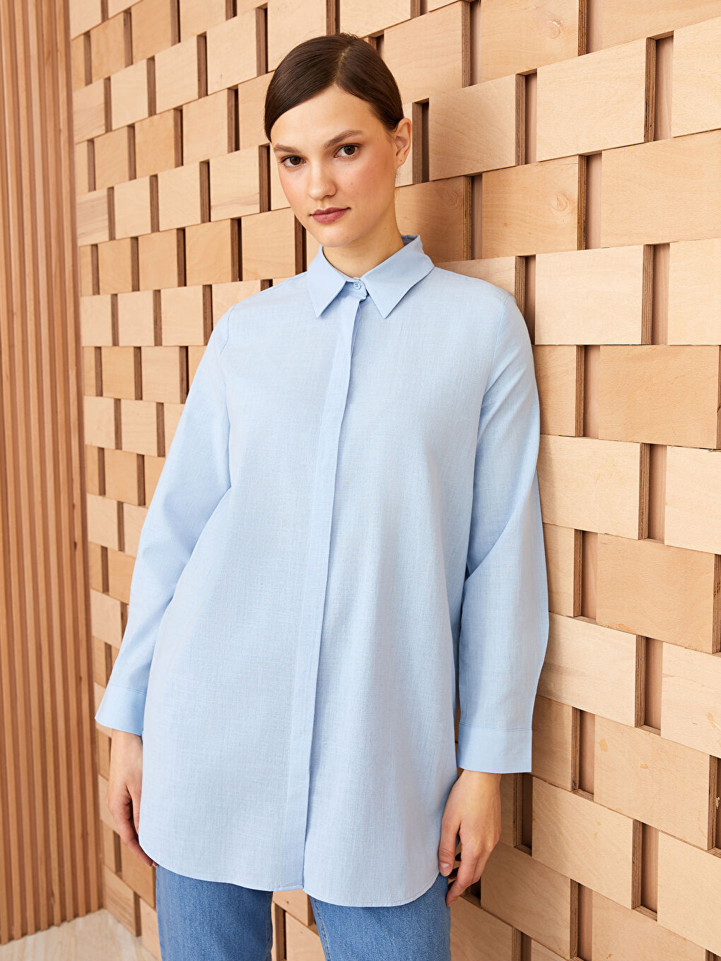 Plain Long Sleeve Women's Shirt Tunic-1