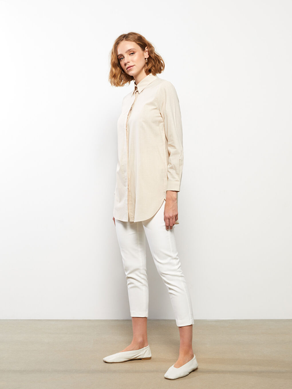 Однотонная рубашка-туника с длинным рукавом для женщин-2