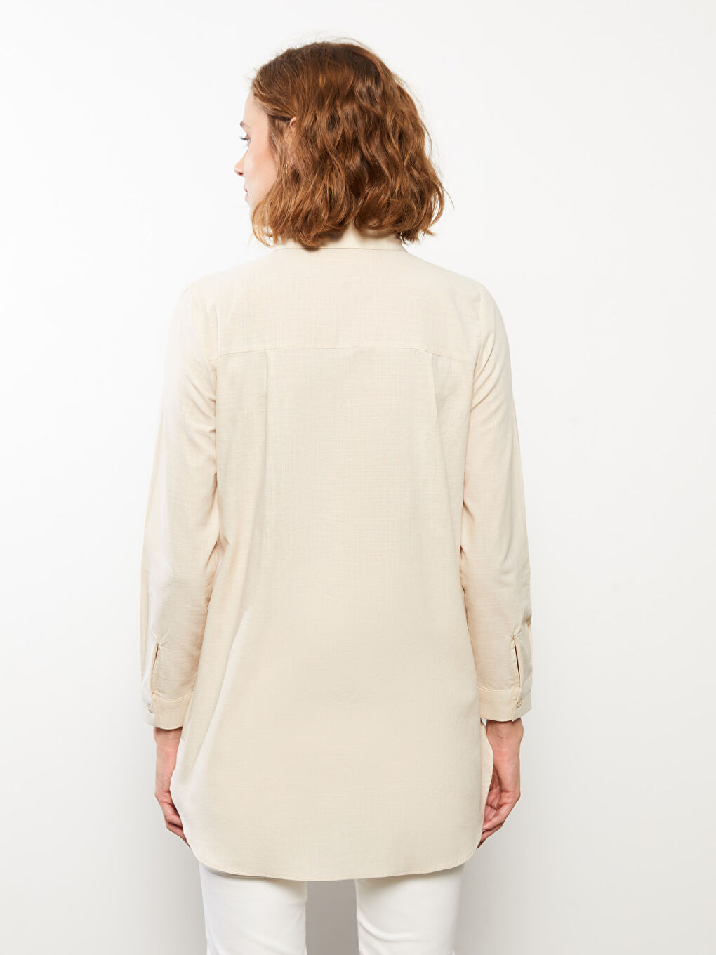 Однотонная рубашка-туника с длинным рукавом для женщин-4