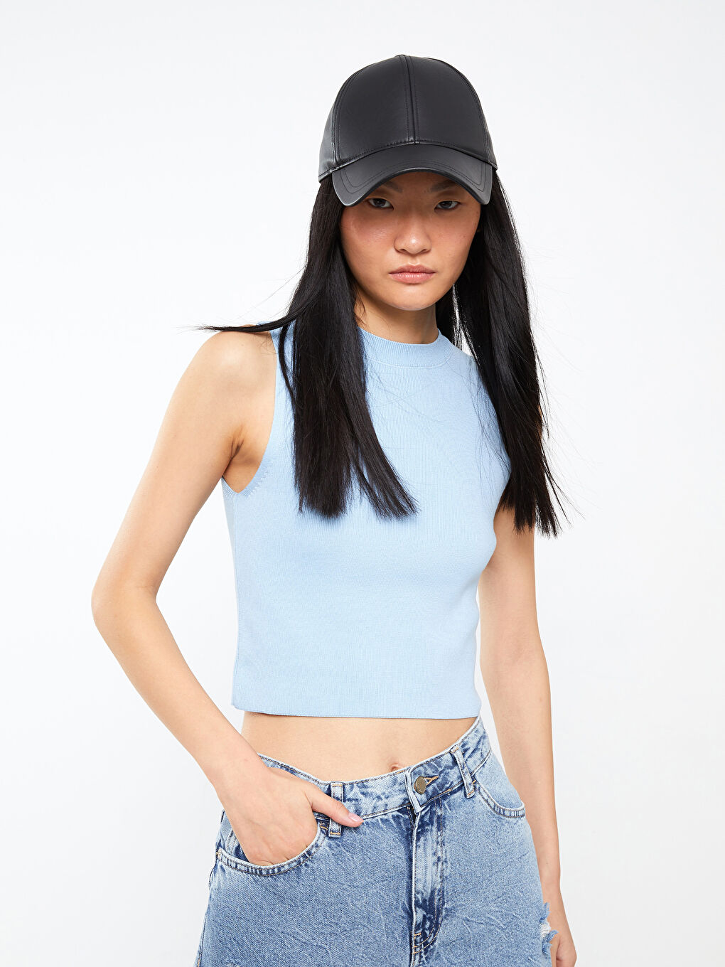 Women's Crew Neck Plain Knitwear Crop -S3DI76Z8-GHG