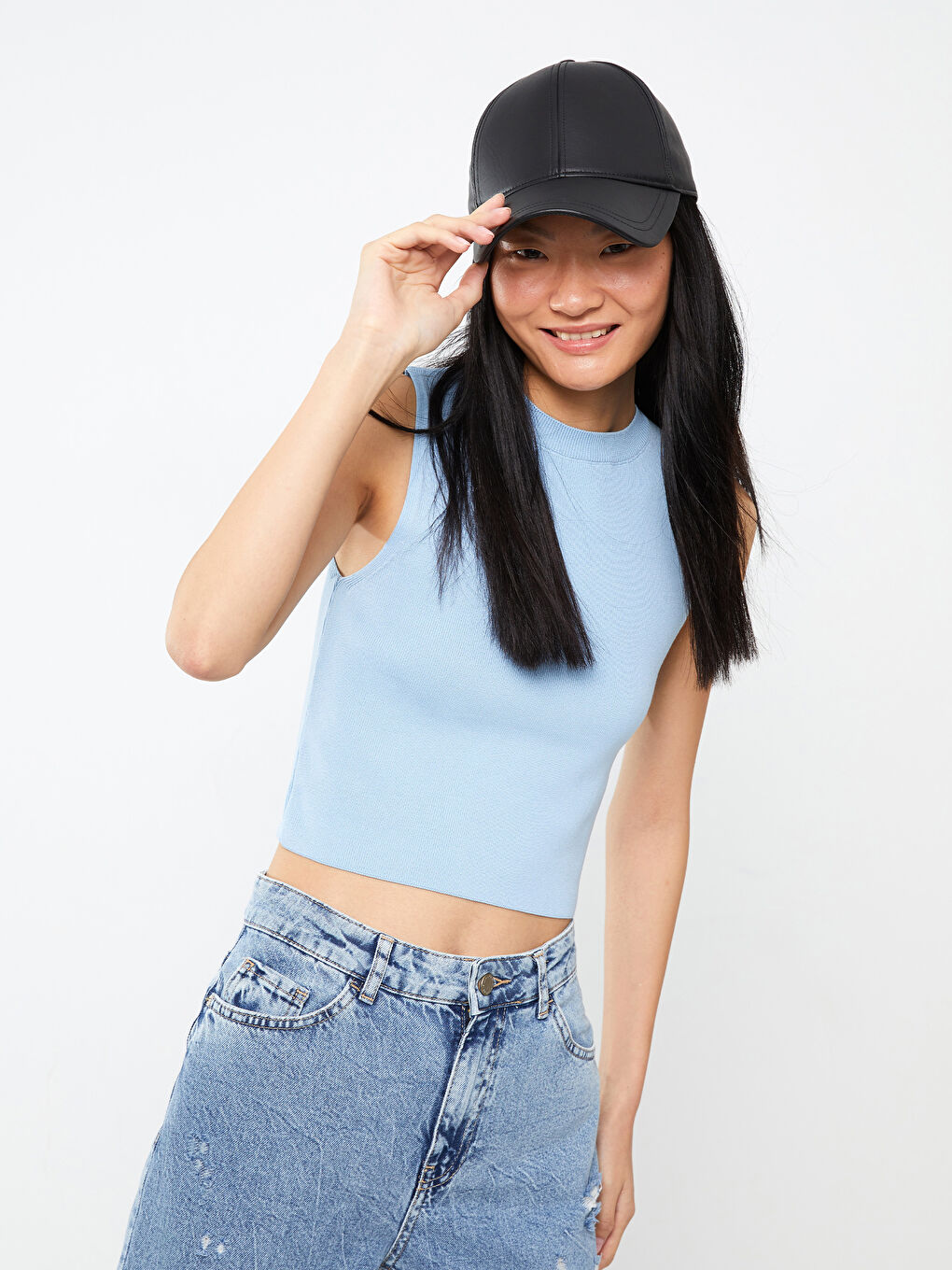 Women's Crew Neck Plain Knitwear Crop -S3DI76Z8-GHG