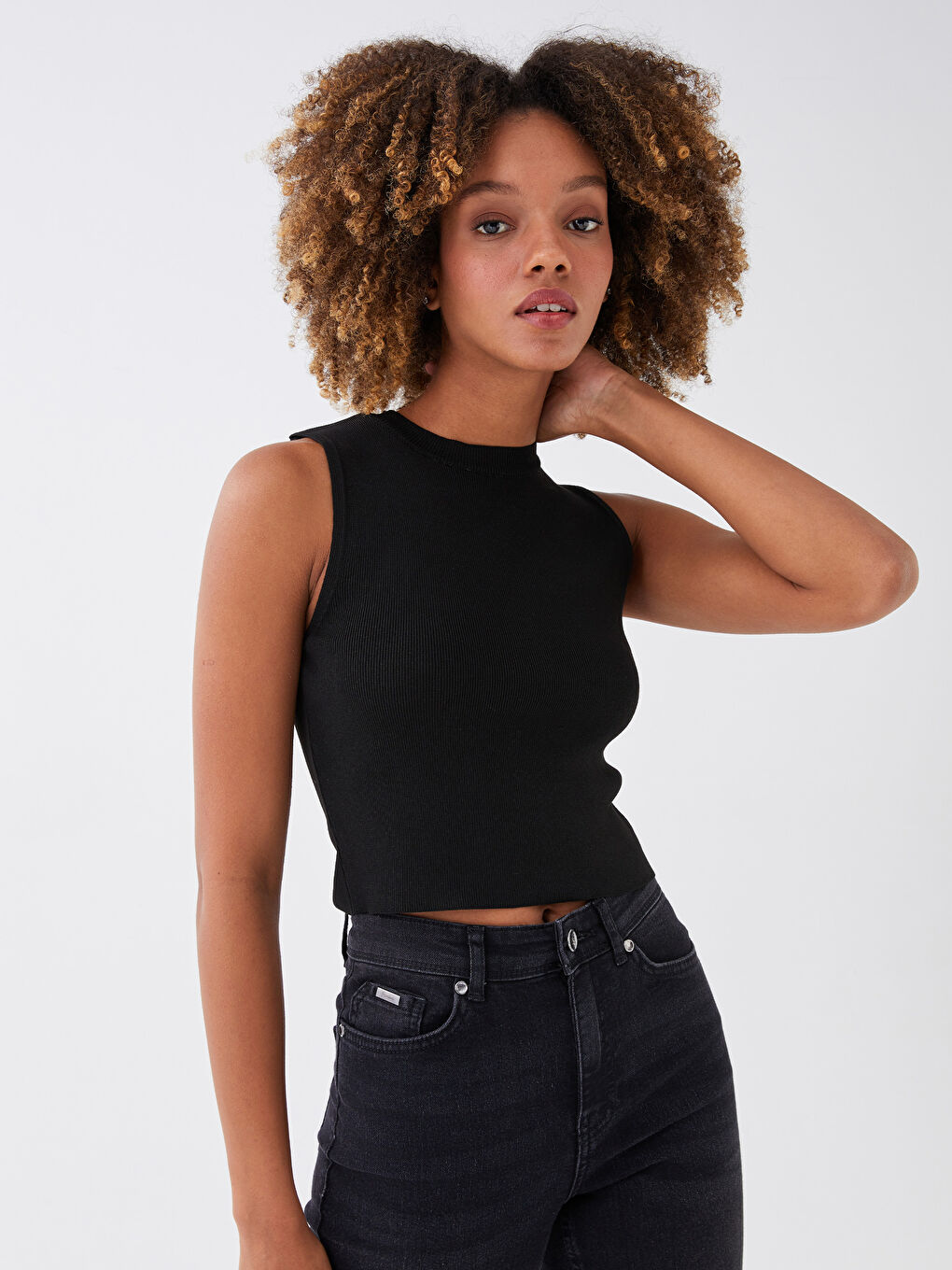 Women's Crew Neck Plain Knitwear Crop -S3DI76Z8-RQN