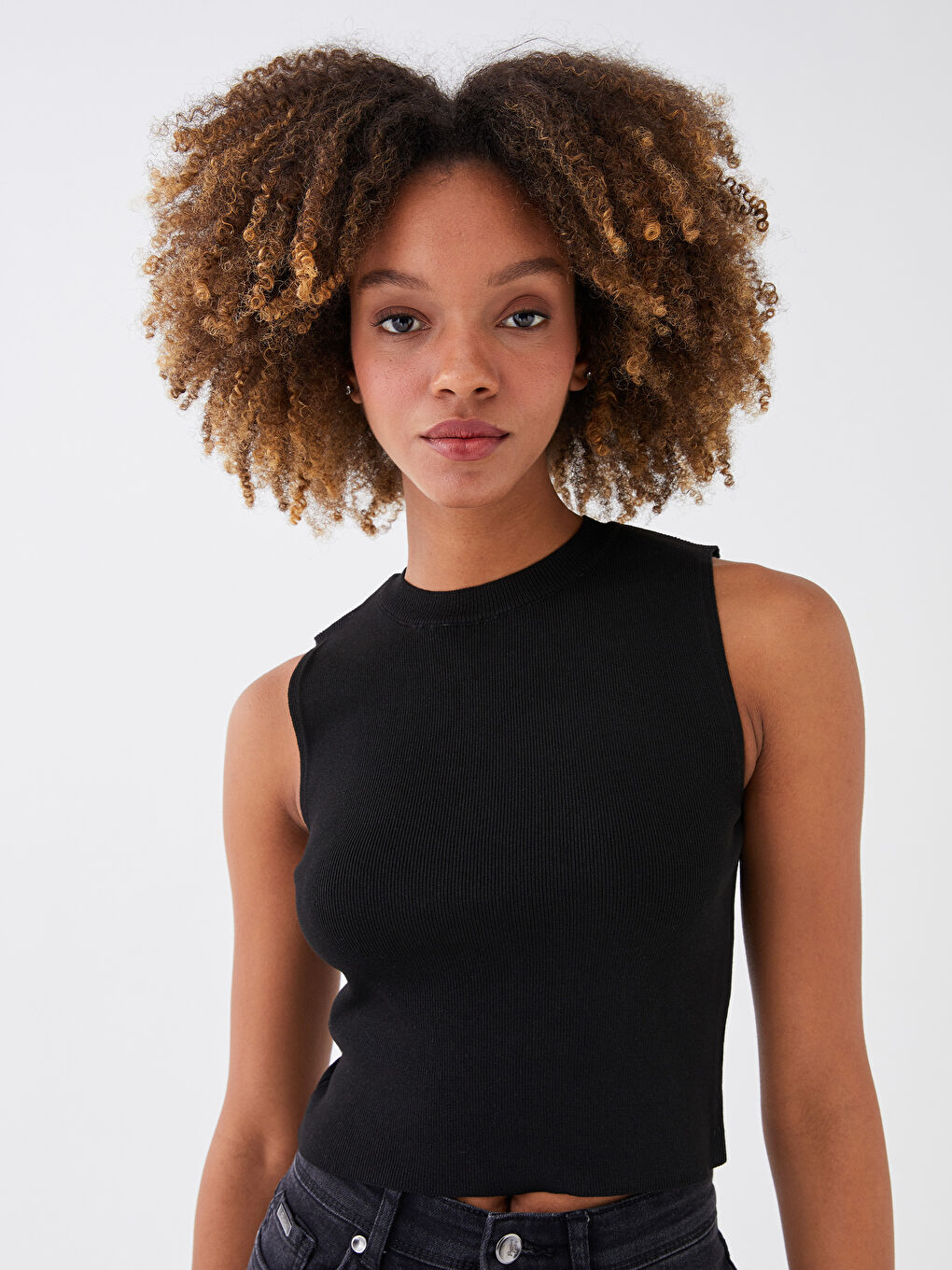 Women's Crew Neck Plain Knitwear Crop -S3DI76Z8-RQN