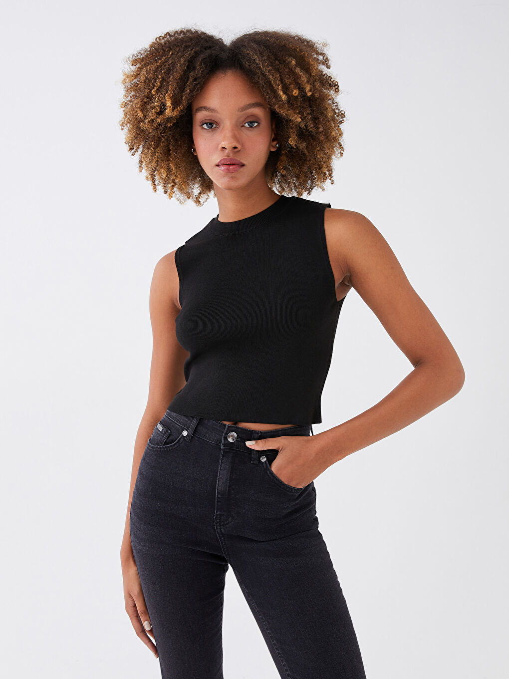 Women's Crew Neck Plain Knitwear Crop -S3DI76Z8-RQN