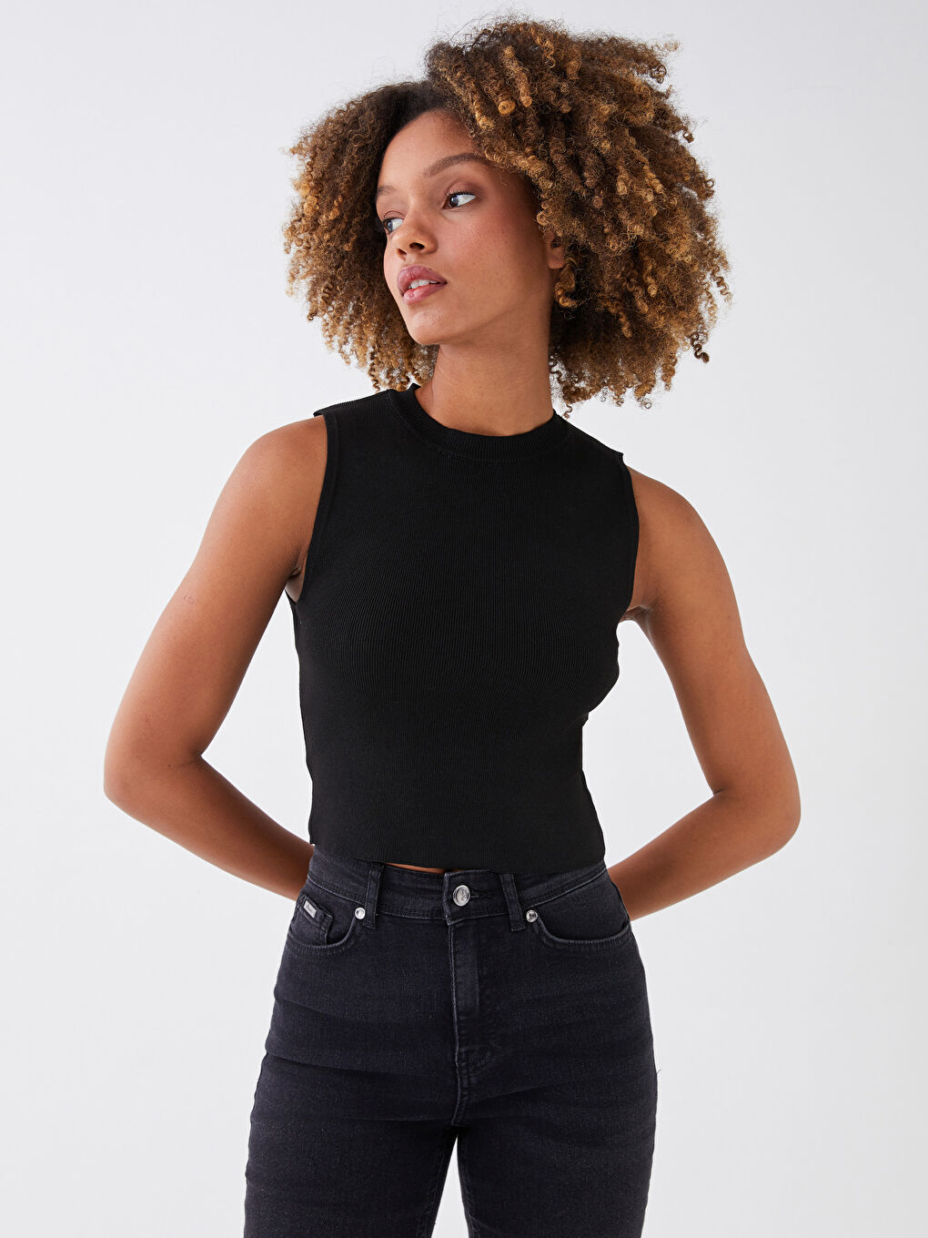 Women's Crew Neck Plain Knitwear Crop -S3DI76Z8-RQN