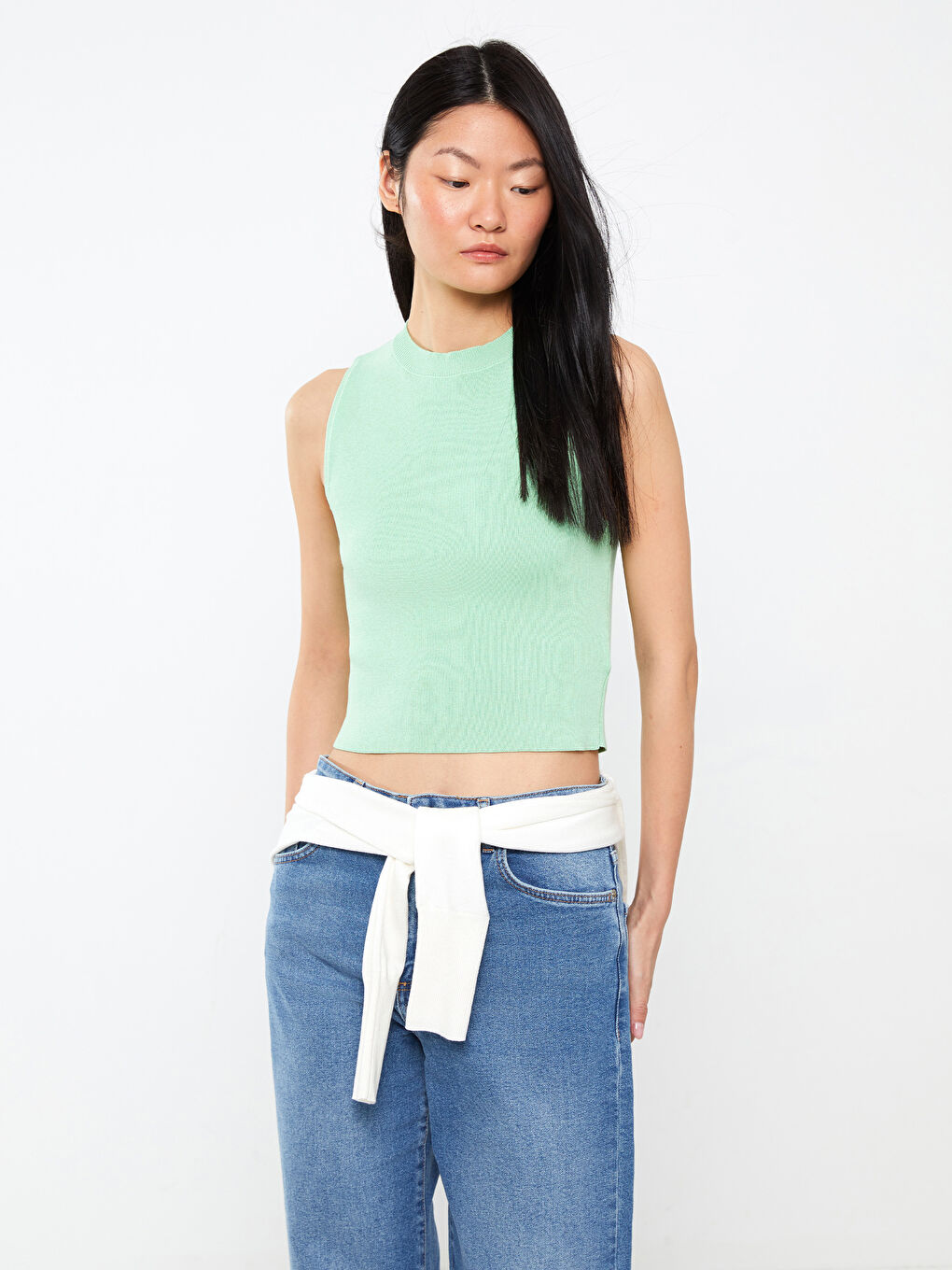 Women's Crew Neck Plain Knitwear Crop -S3DI76Z8-STF