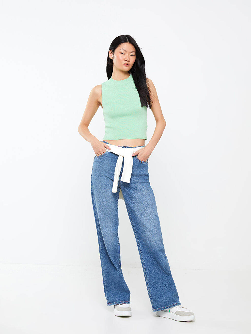 Women's Crew Neck Plain Knitwear Crop -S3DI76Z8-STF