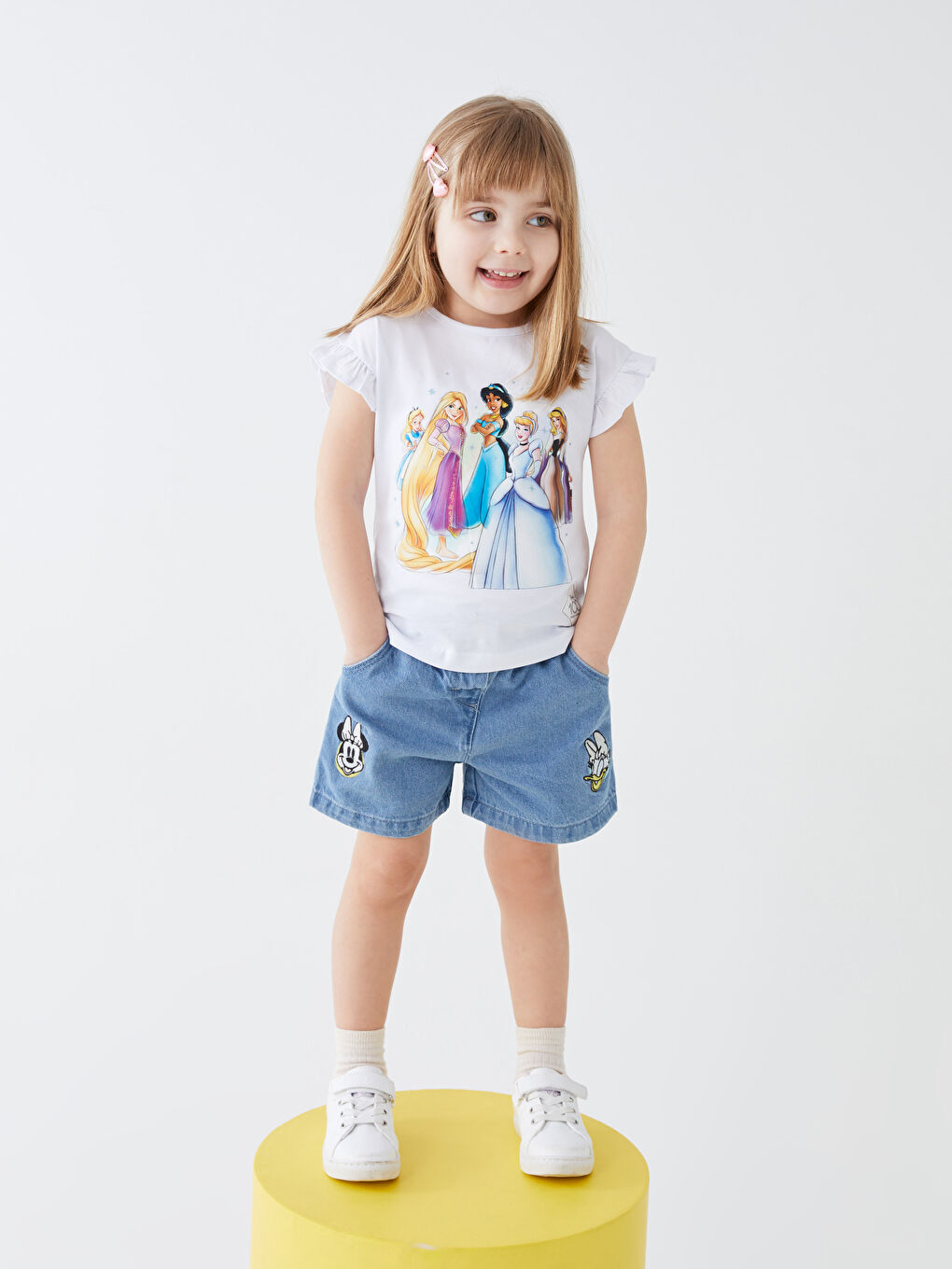 İndigo Beli Lastikli Disney Nakışlı Kız Bebek Jean Şort