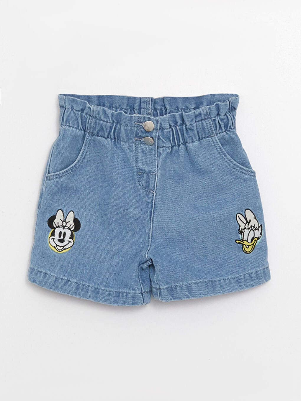 İndigo Beli Lastikli Disney Nakışlı Kız Bebek Jean Şort-1
