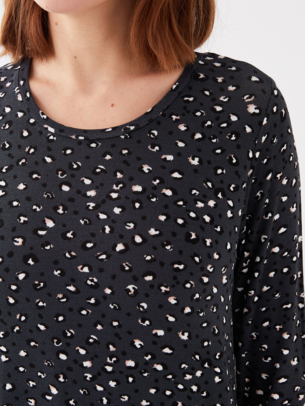 LCW Grace Crew Neck Patterned Long Sleeve Women's T-Shirt -S3DJ32Z8-LQ9