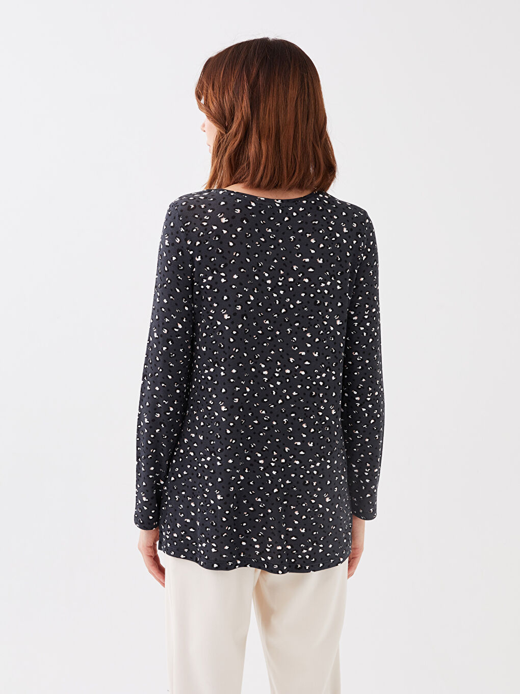 LCW Grace Crew Neck Patterned Long Sleeve Women's T-Shirt -S3DJ32Z8-LQ9