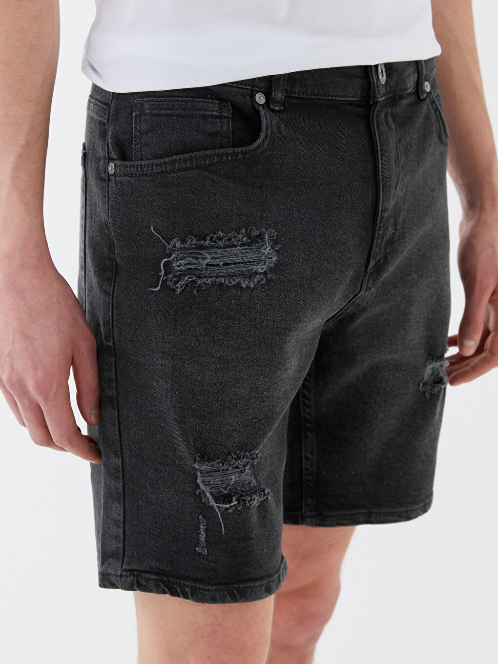 Ерлерге арналған стандартты пішім деним шорты-3