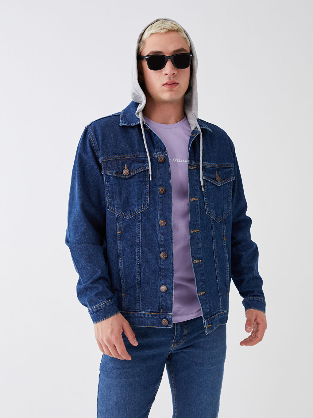 Veste en Jean à Capuche pour Hommes Coupe Régulière-2