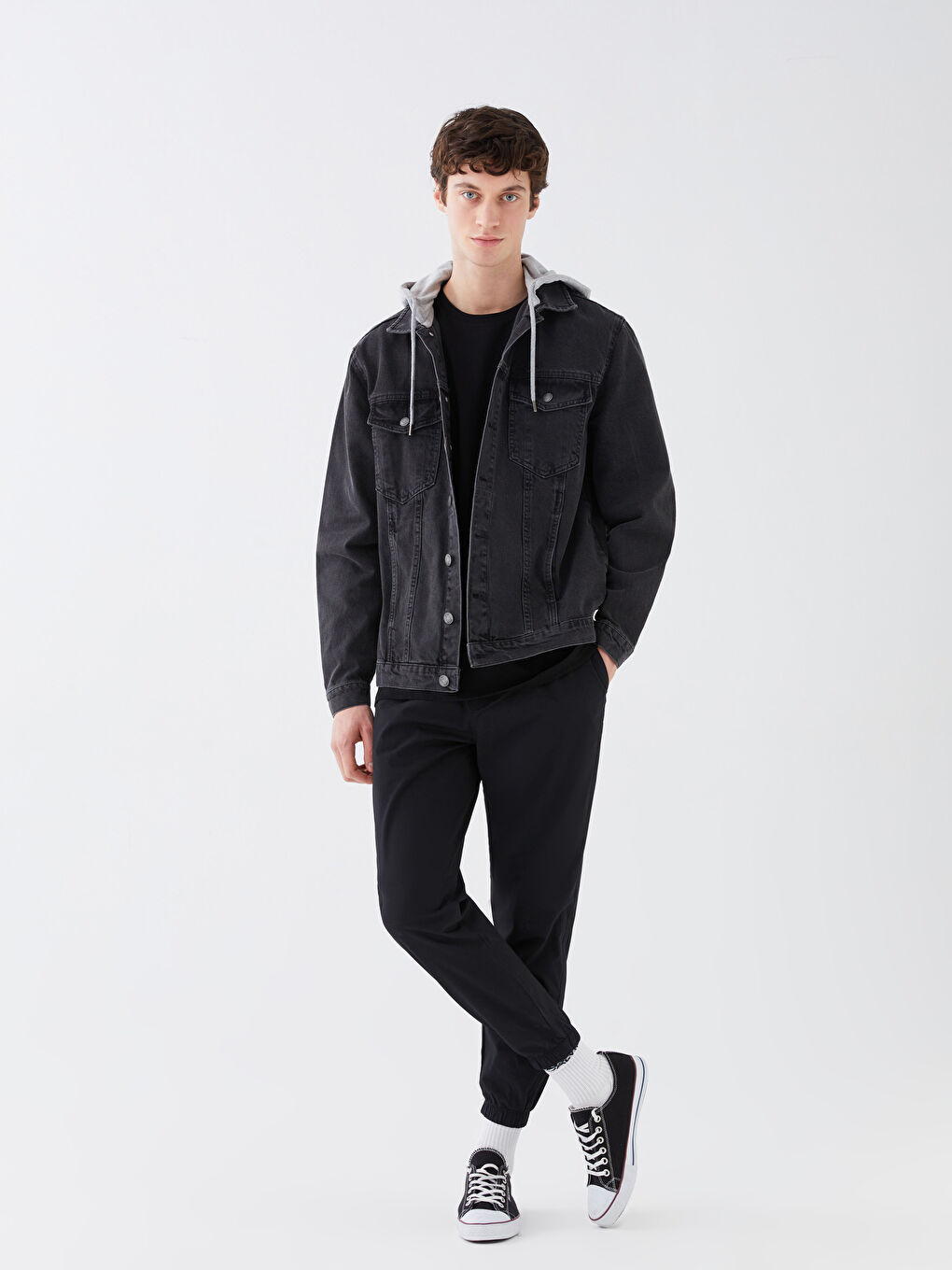 Veste en Jean à Capuche pour Hommes Coupe Régulière-2