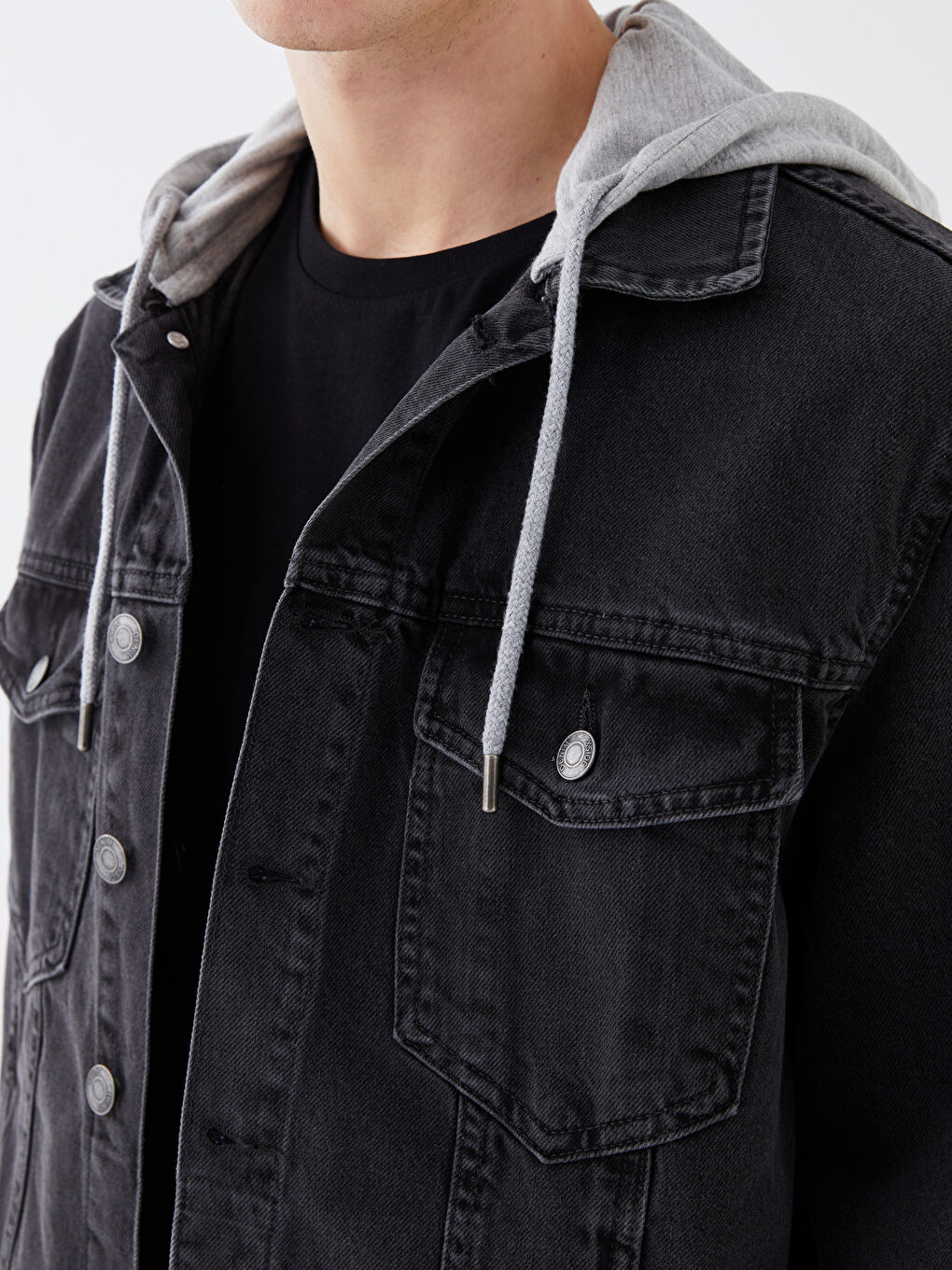 Veste en Jean à Capuche pour Hommes Coupe Régulière-3