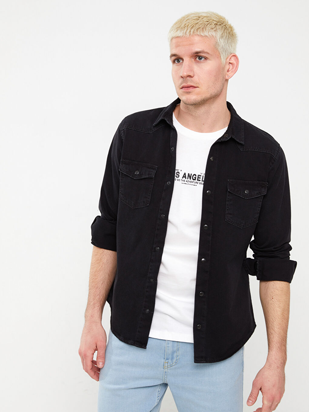 XSIDE Regular Fit Long Sleeve Men's Denim Shirt -S3DJ46Z8-DJS