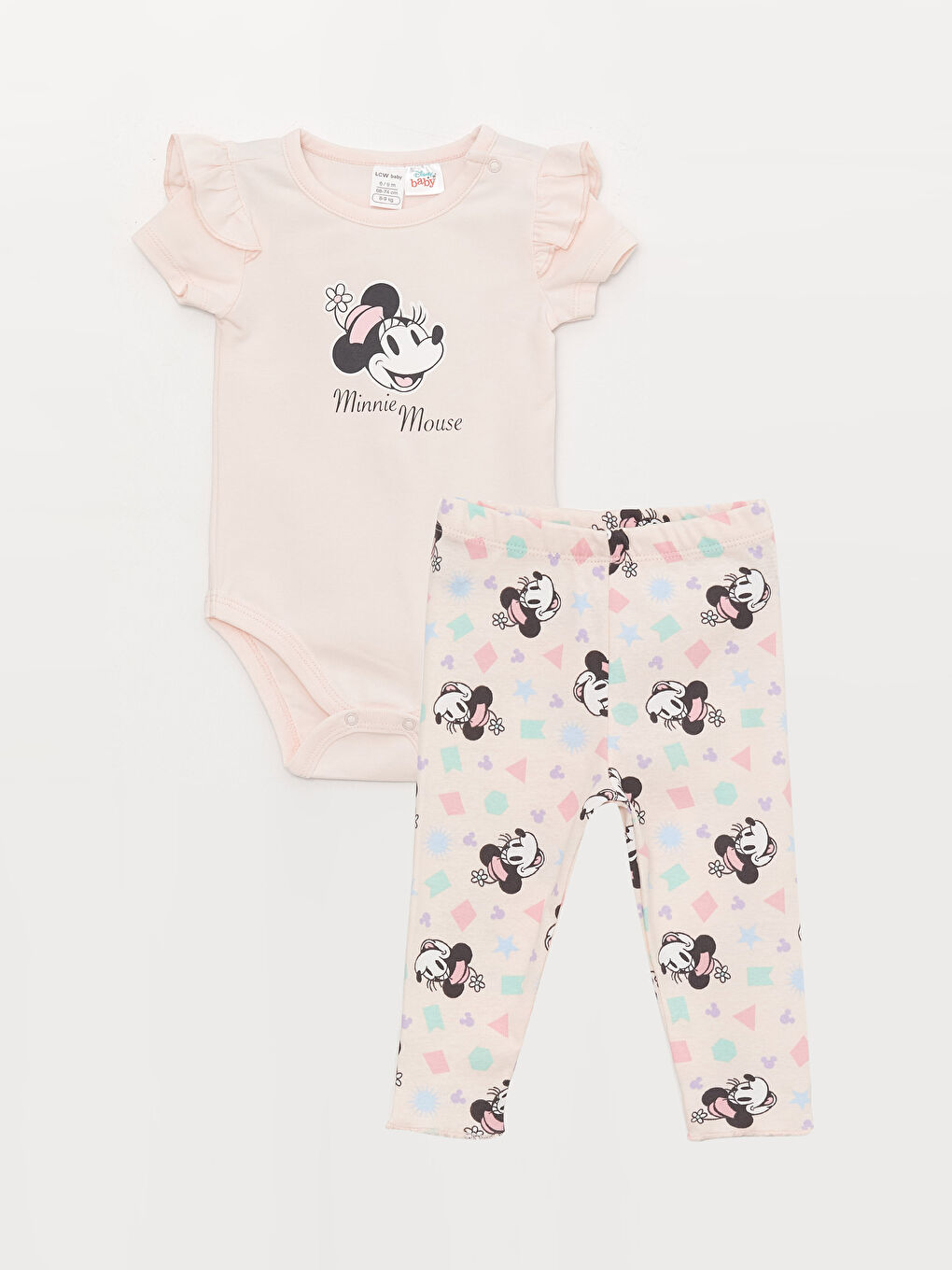 Minnie Mouse Printed Baby Girl Snap fastener Body and Leggings 2-Pack Set