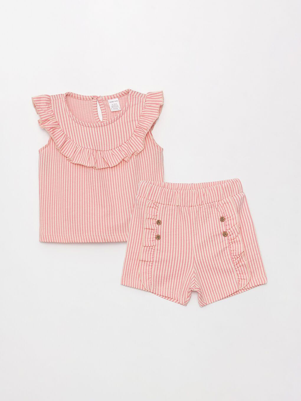 LCW baby Crew Neck Striped Baby Girl Blouse and Shorts 2-Pack Set -S3DJ52Z1-LHK