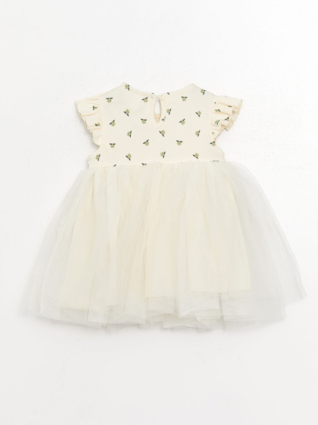 Crew Neck Baby Girl Tulle Detailed Dress-1