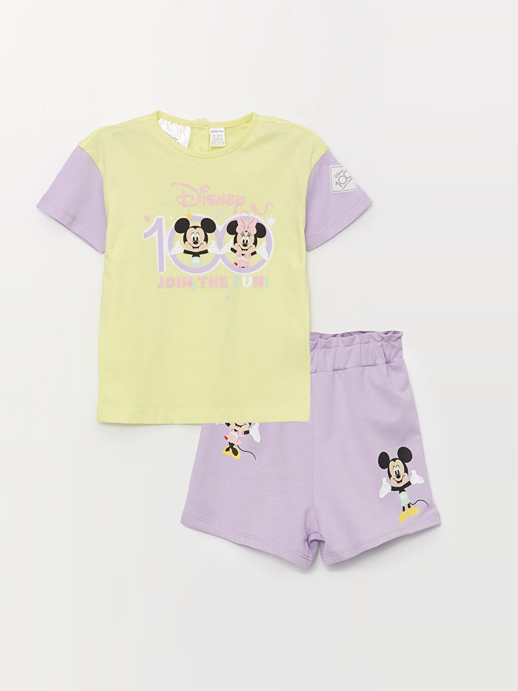 LCW baby Crew Neck Short Sleeve Minnie Mouse Printed Baby Girl T-Shirt and Shorts 2-Piece Set -S3DJ57Z1-FPM