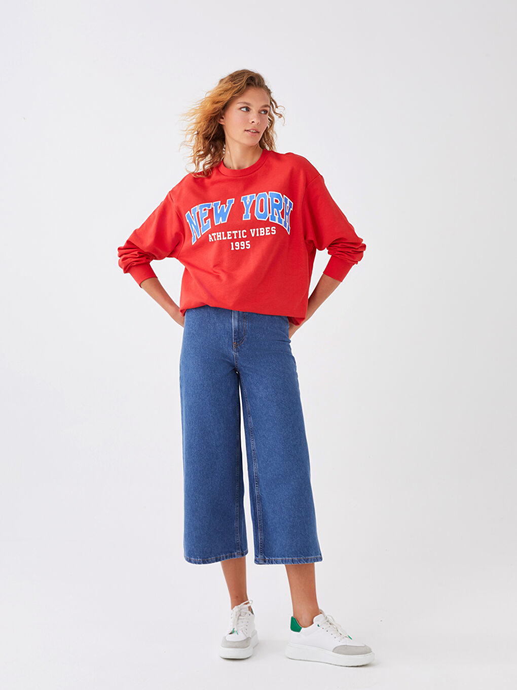 Blugi Regular din Denim cu Talie Înaltă și Croială Largă pentru Femei