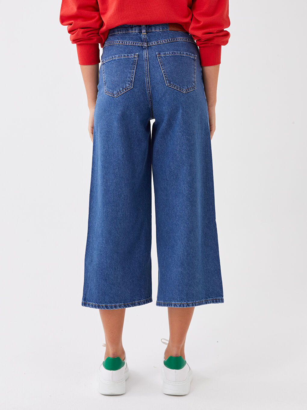 Blugi Regular din Denim cu Talie Înaltă și Croială Largă pentru Femei-4