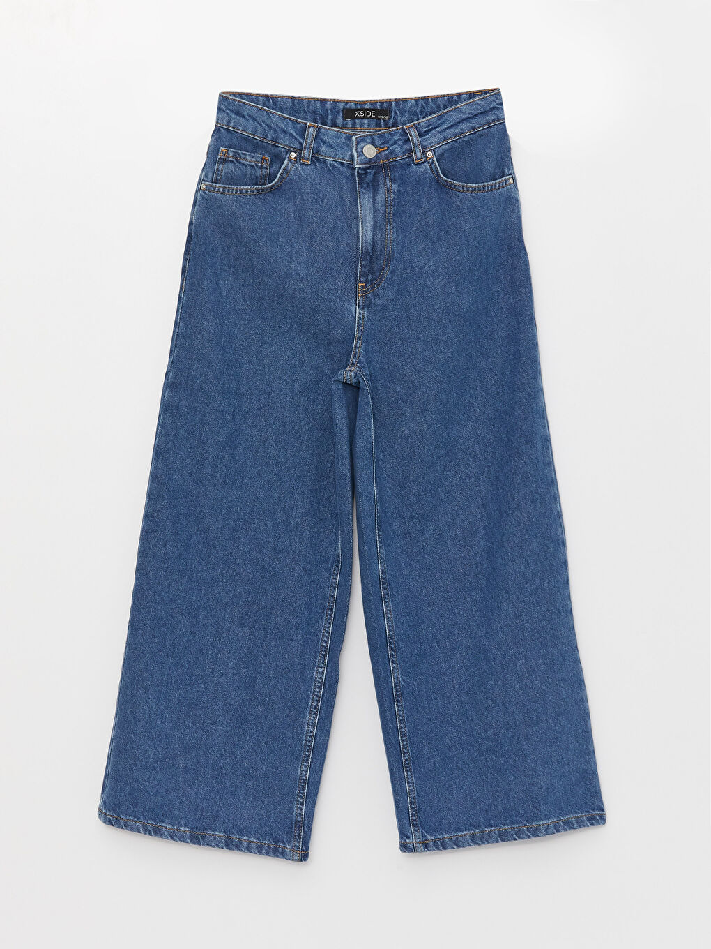 Blugi Regular din Denim cu Talie Înaltă și Croială Largă pentru Femei-5