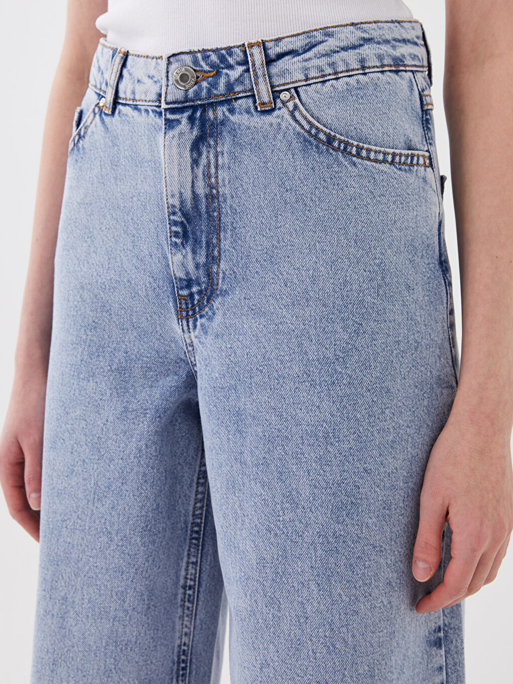 Blugi Regular din Denim cu Talie Înaltă și Croială Largă pentru Femei-3