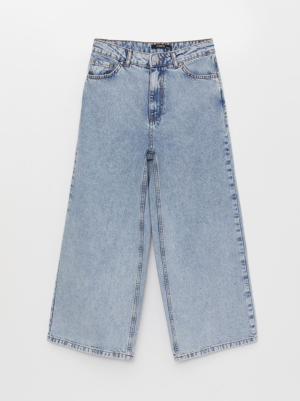 Blugi Regular din Denim cu Talie Înaltă și Croială Largă pentru Femei-5