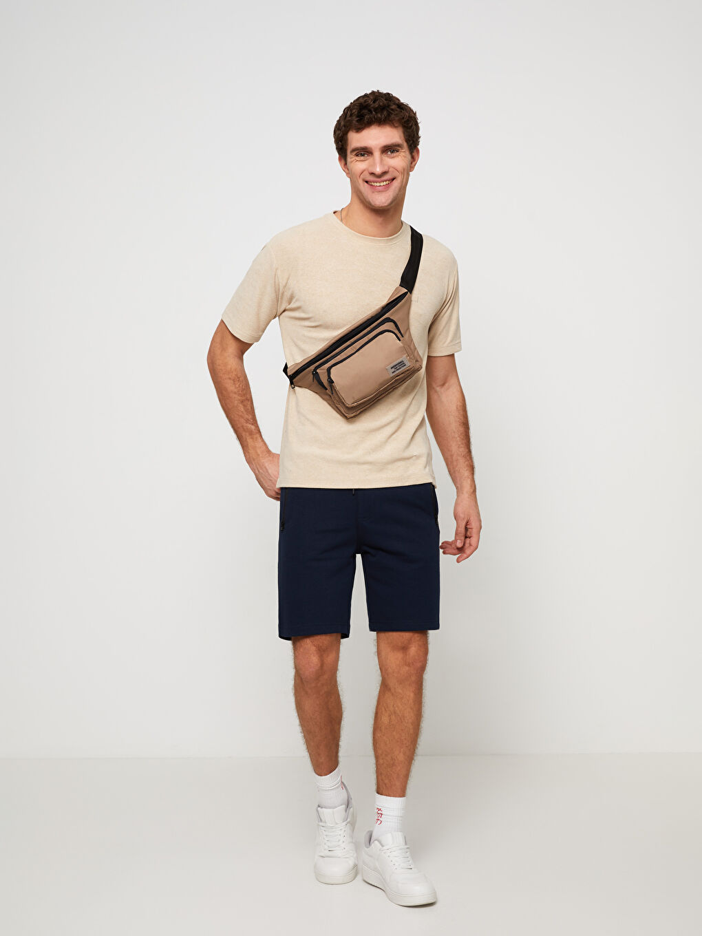 Bej Baskılı Erkek Bel Çantası-1