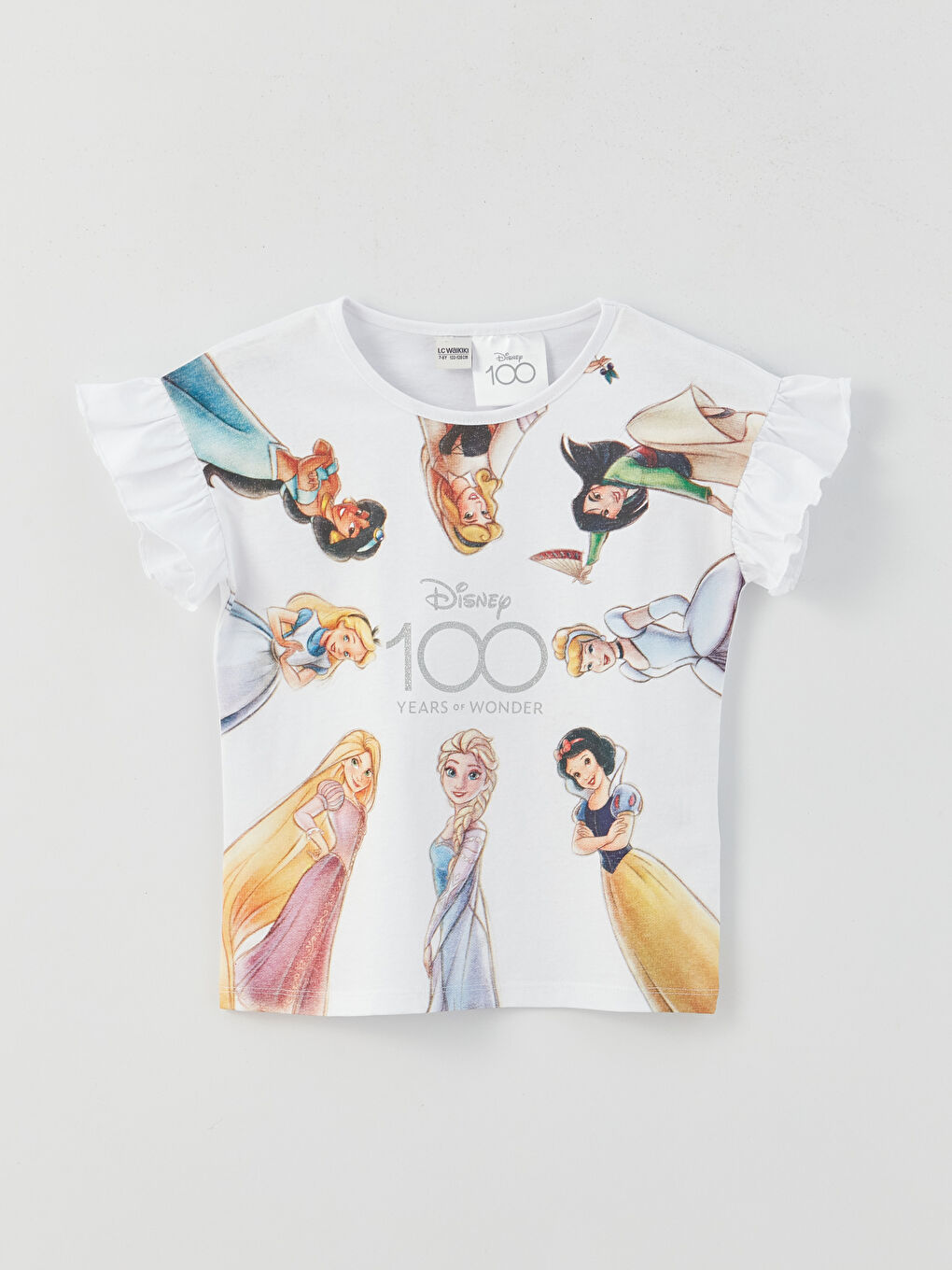 Beyaz Bisiklet Yaka Rapunzel Baskılı Kısa Kollu Kız Çocuk Tişört