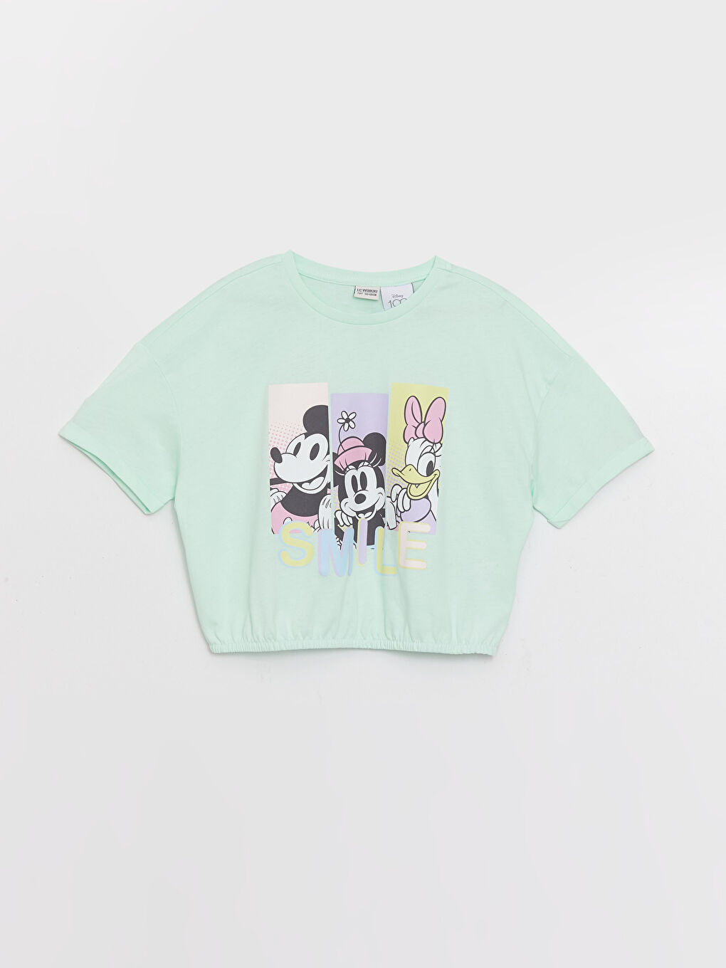 Turkuaz Bisiklet Yaka Mickey Mouse Baskılı Kısa Kollu Kız Çocuk Tişört ve Tayt-1