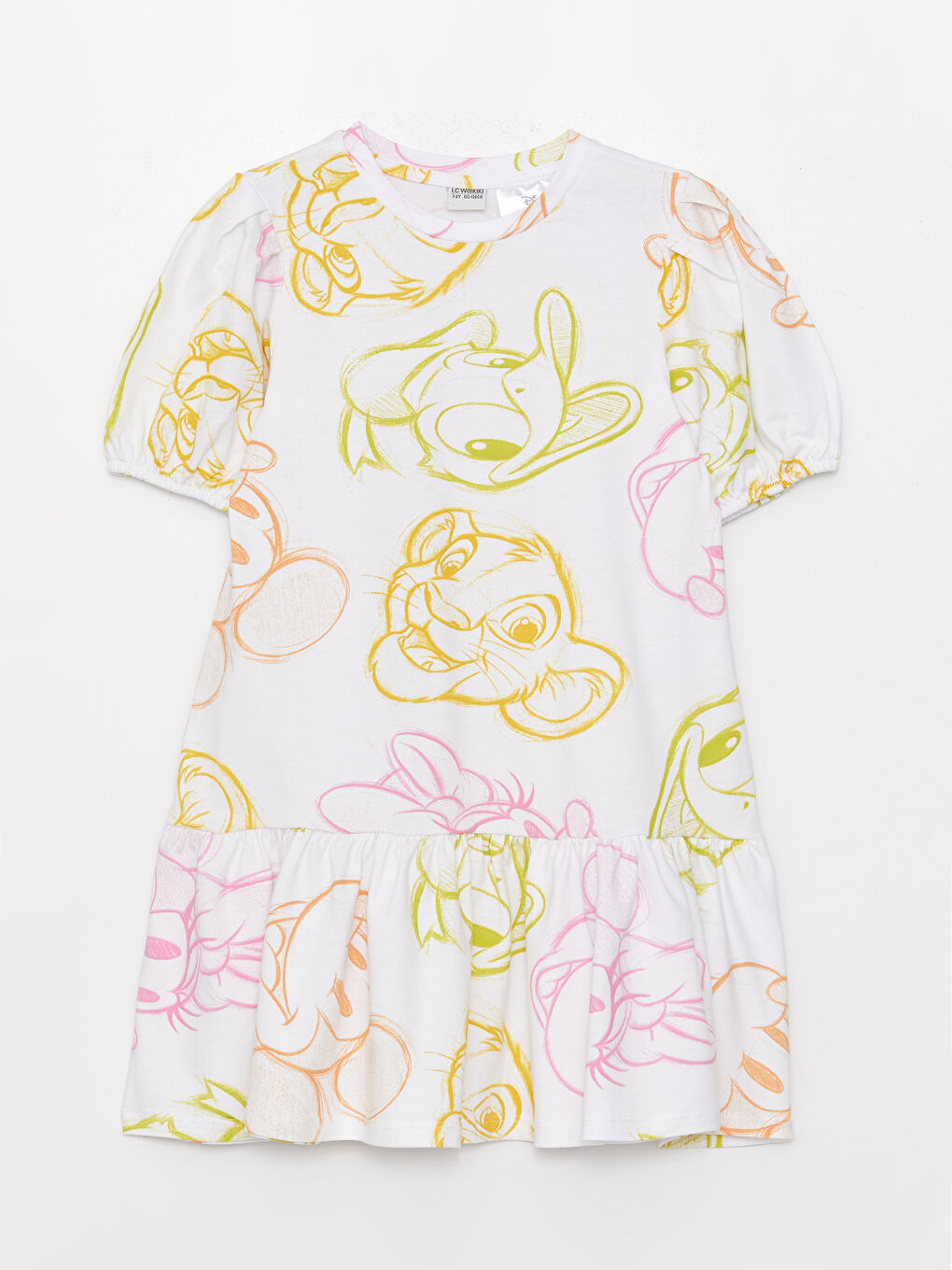 Beyaz Bisiklet Yaka Minnie Mouse ve Daisy Duck Baskılı Kısa Kollu Kız Çocuk Elbise-3