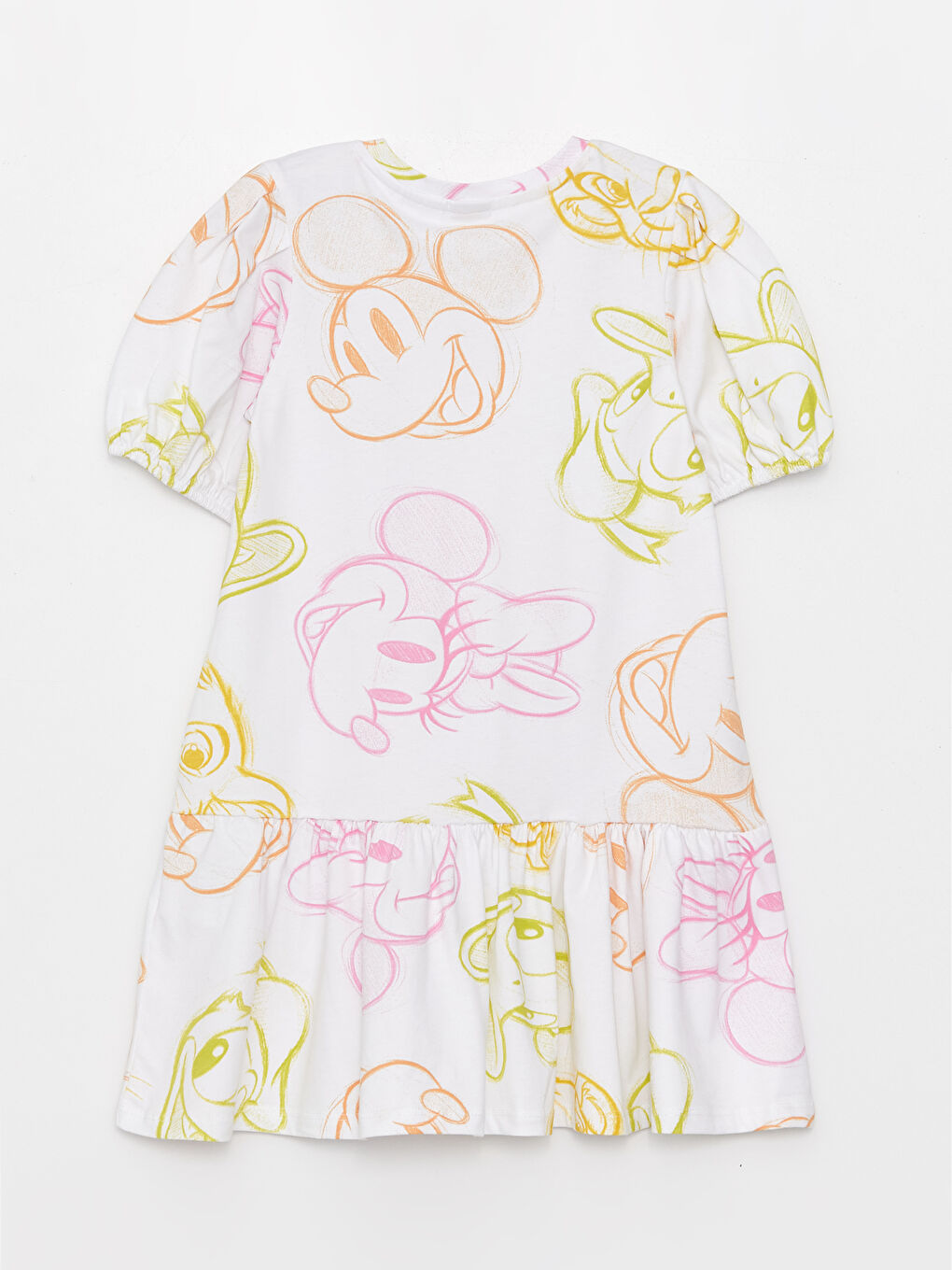 Beyaz Bisiklet Yaka Minnie Mouse ve Daisy Duck Baskılı Kısa Kollu Kız Çocuk Elbise-4