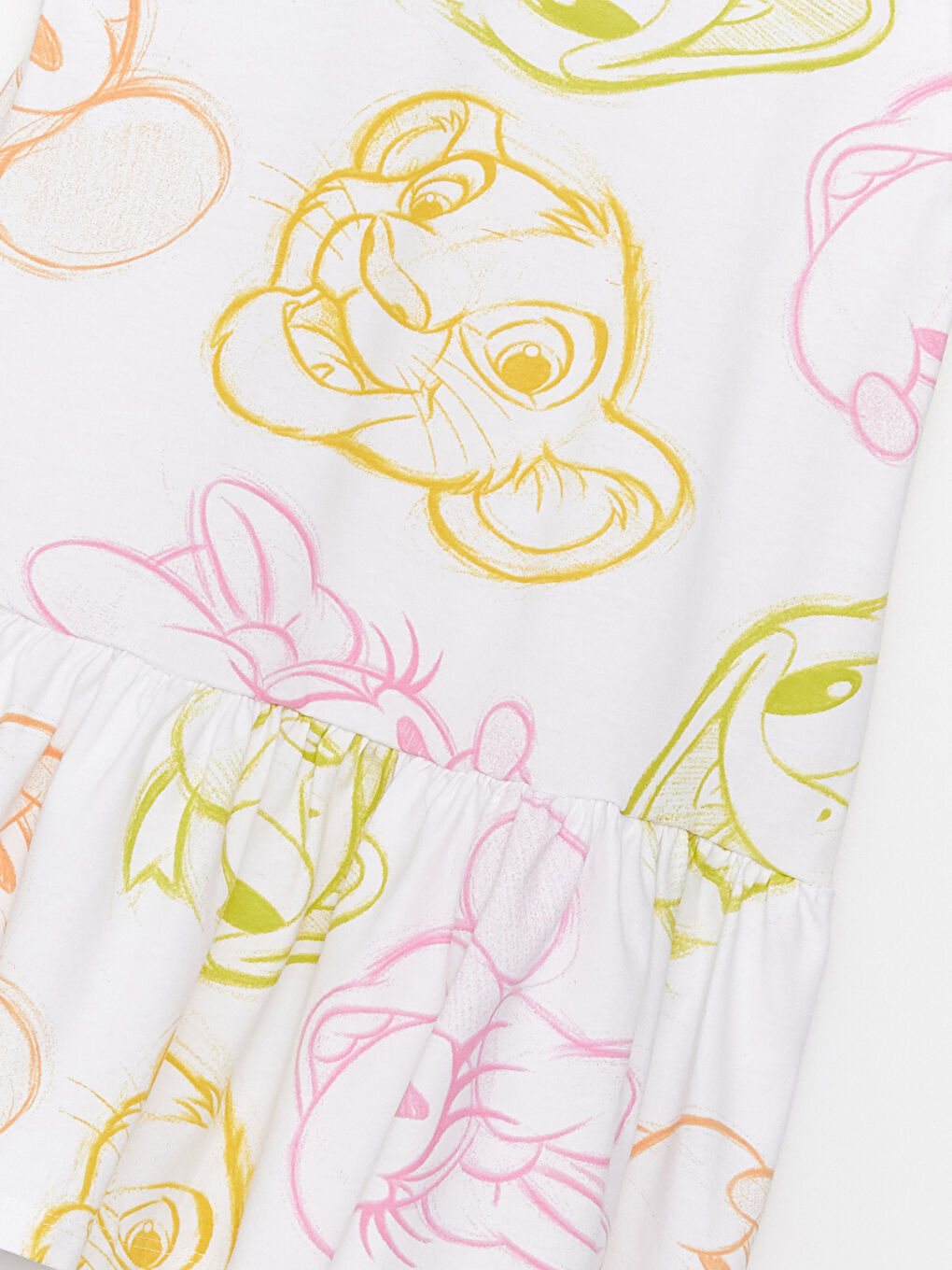 Beyaz Bisiklet Yaka Minnie Mouse ve Daisy Duck Baskılı Kısa Kollu Kız Çocuk Elbise-5