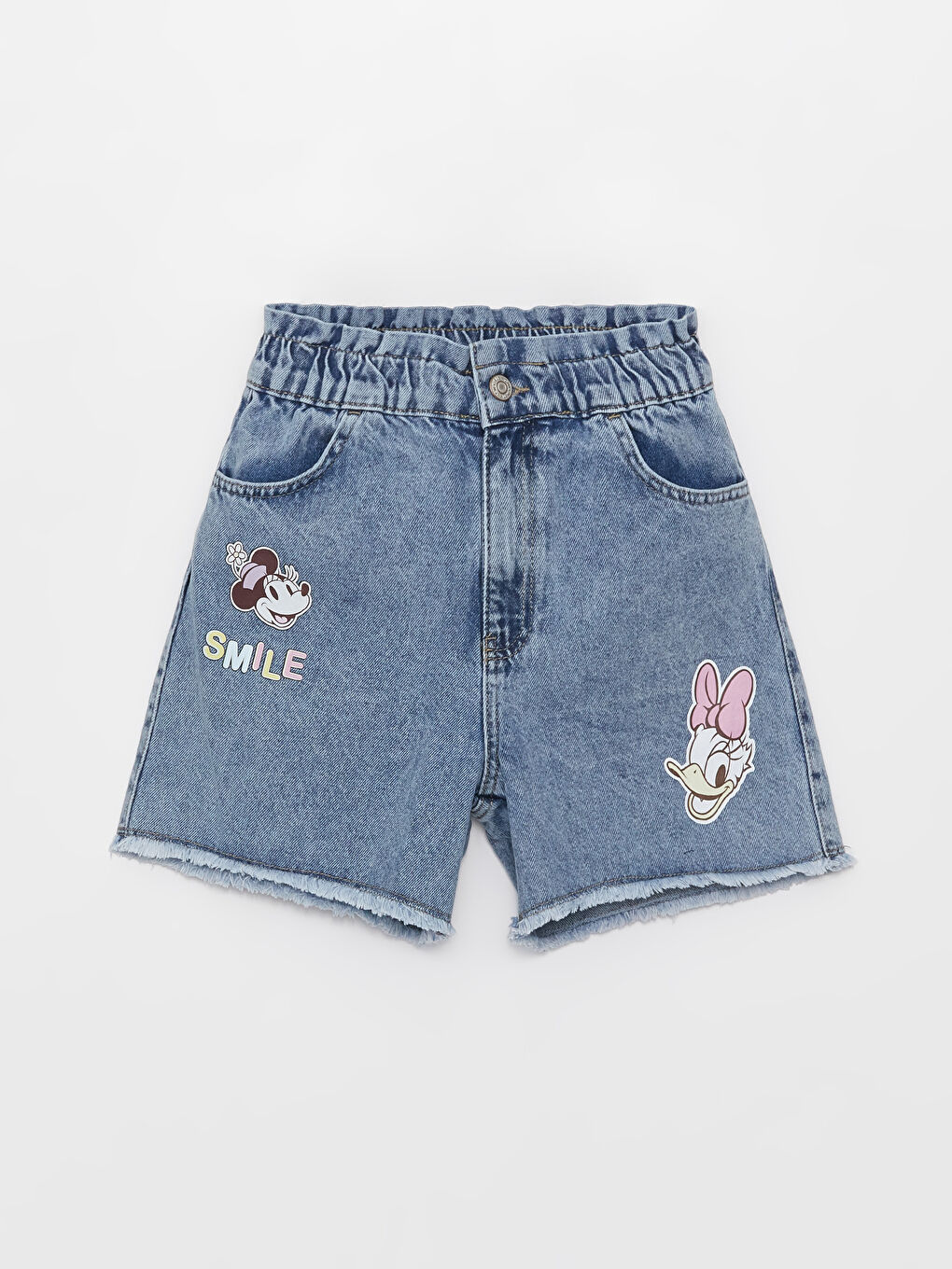 Mavi Beli Lastikli Minnie Mouse Baskılı Kız Çocuk Jean Şort