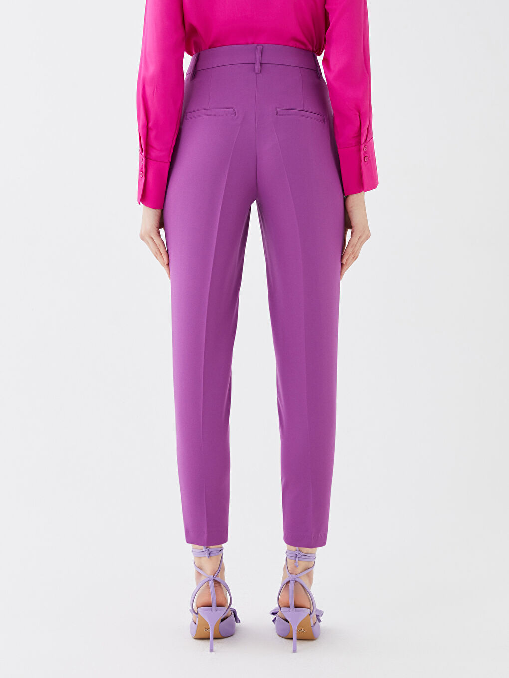 Mor Kadın Yüksek Bel Rahat Kalıp Düz Pantolon-4