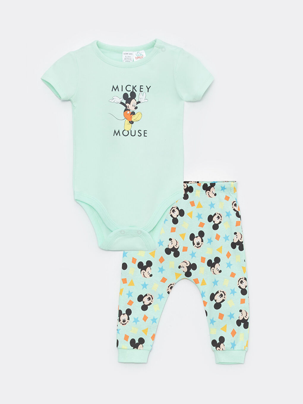 LCW baby Crew Neck Disney Printed Baby Boy Body and Pants With Snaps -S3DK15Z1-FPW