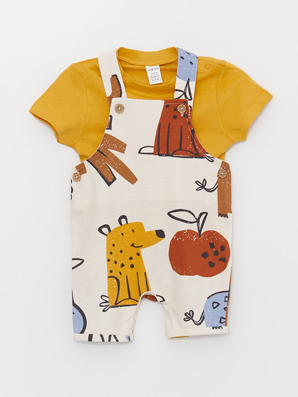 Bej Bisiklet Yaka Erkek Bebek Tişört ve Salopet 2'li