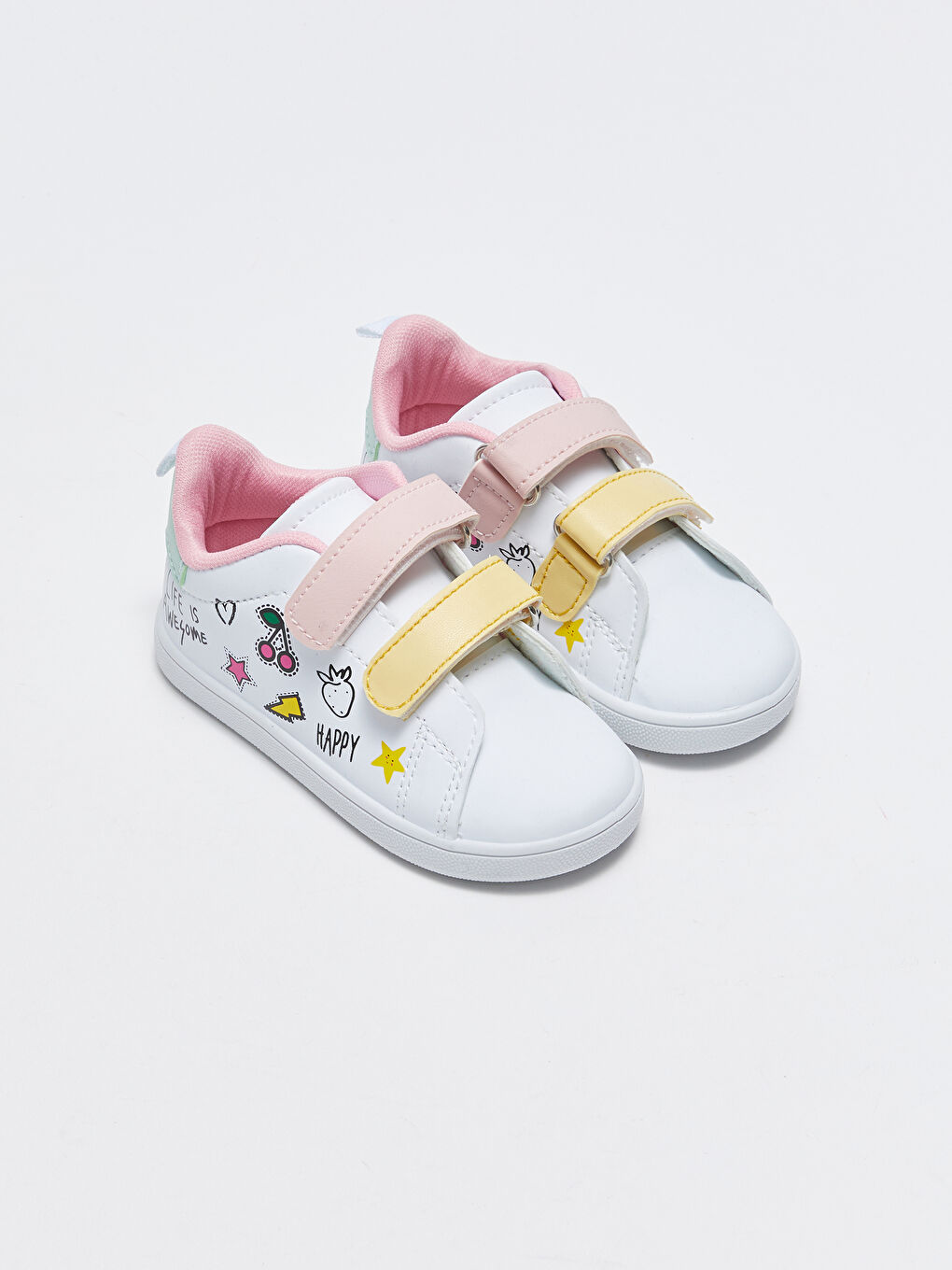 Beyaz Baskılı Cırt Cırtlı Kız Bebek Spor Ayakkabı