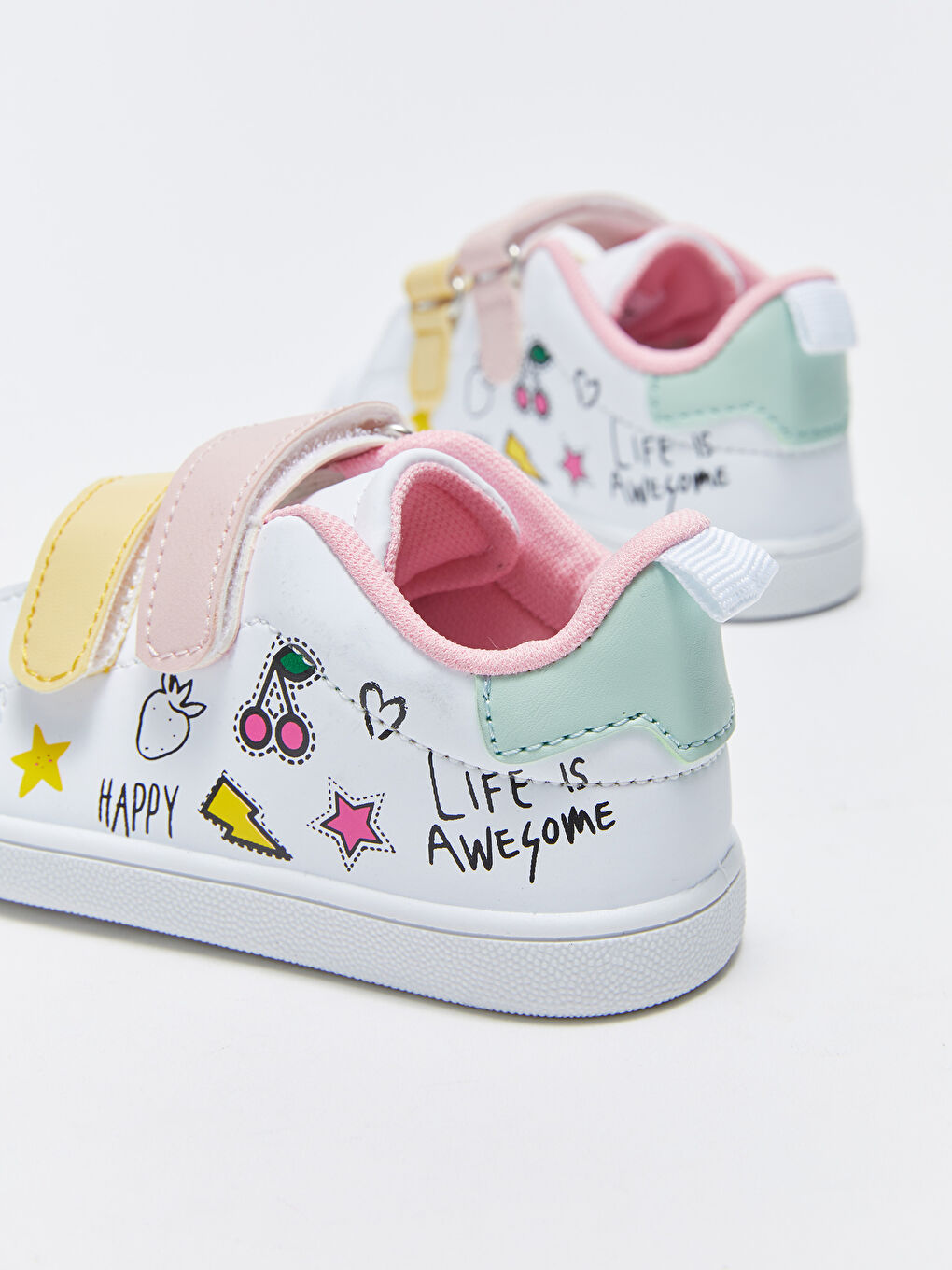 Beyaz Baskılı Cırt Cırtlı Kız Bebek Spor Ayakkabı-3
