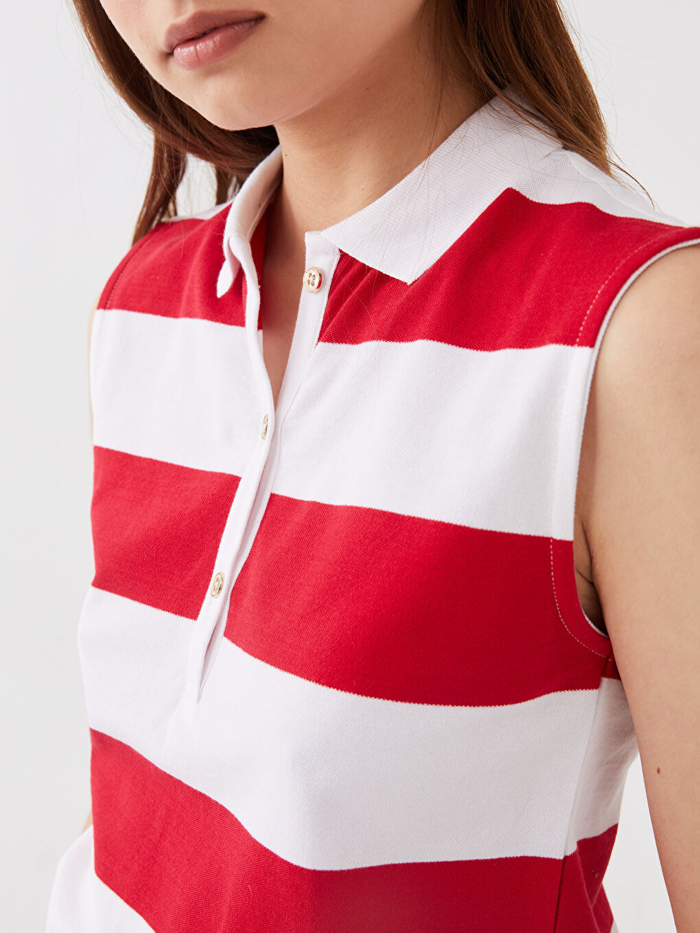 Kırmızı Polo Yaka Renk Bloklu Kadın Atlet-3